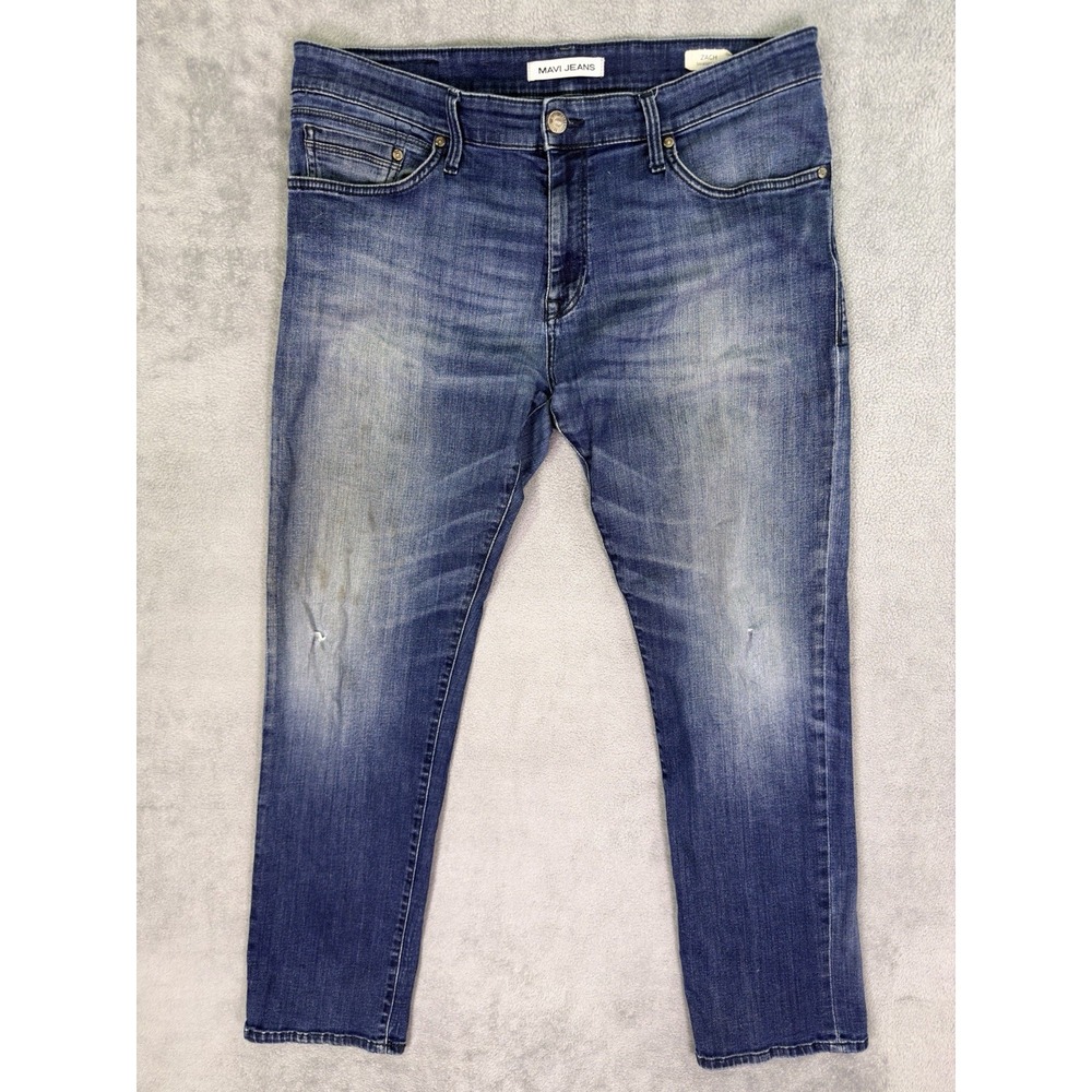 Mavi Jeans Mens 34x32 Blue Zach Straight Dark Wash Denim Mid Rise Stretch
